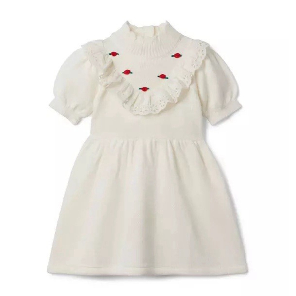 NEW Janie and Jack Cream and Rose Applique Knit Sweater Dress Size 8